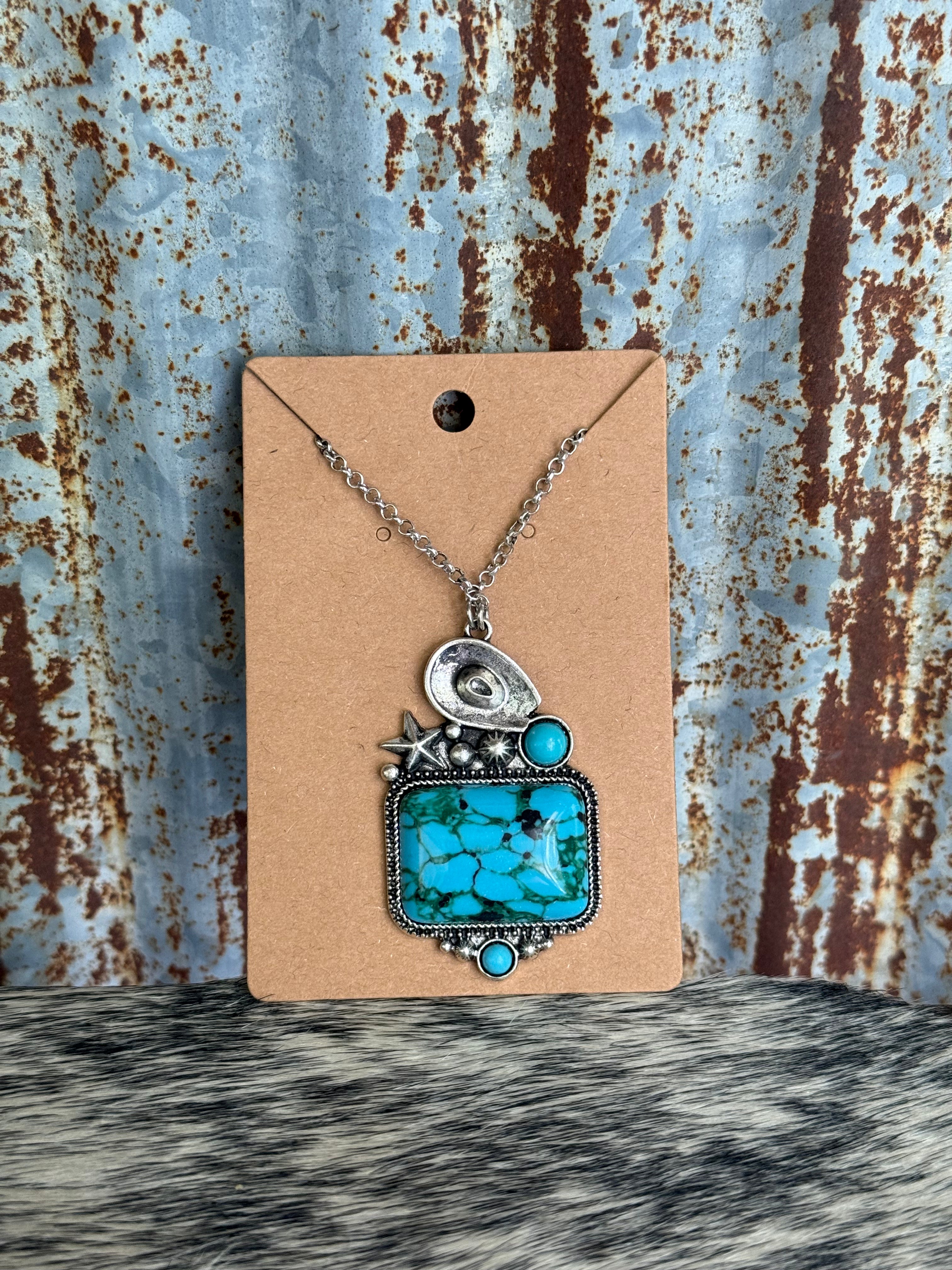 Cowboy Hat Cluster Turquoise Necklace
