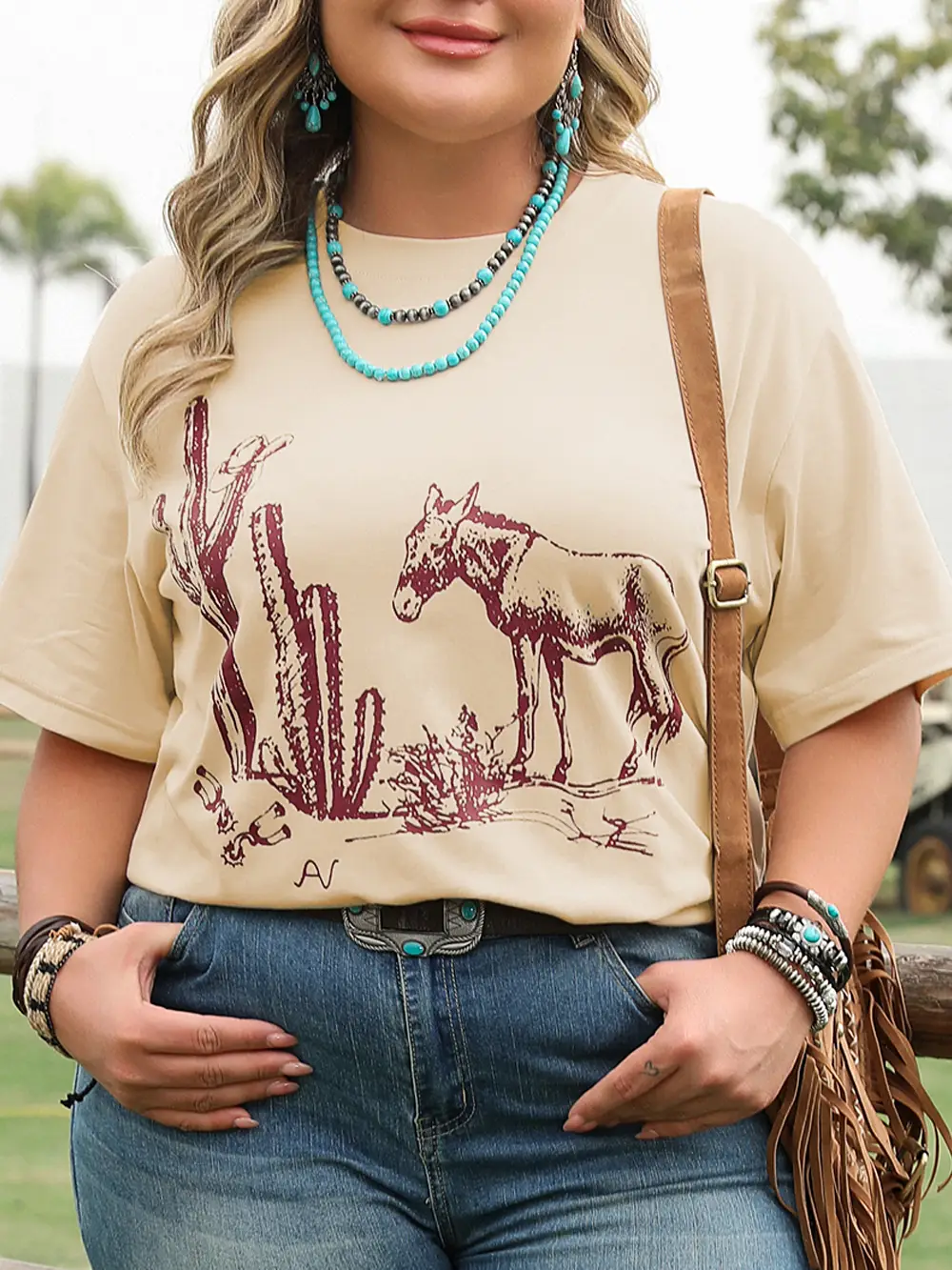 Western Cactus Crewneck Tee