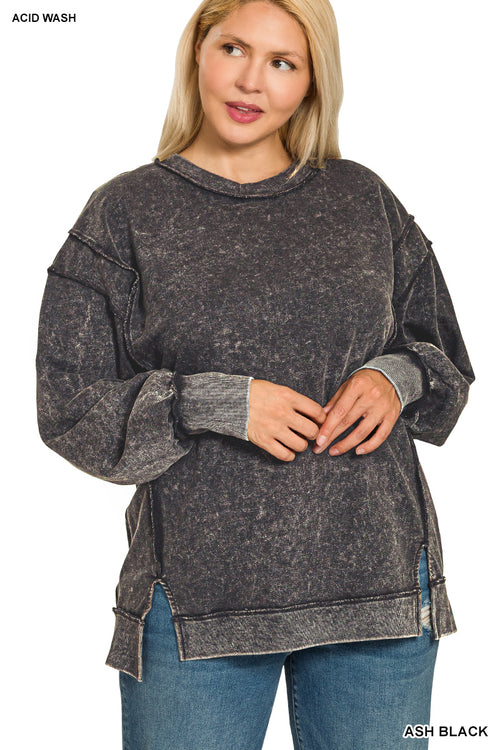 Acid Wash F/Terry Exposed-Seam Sweatshirt