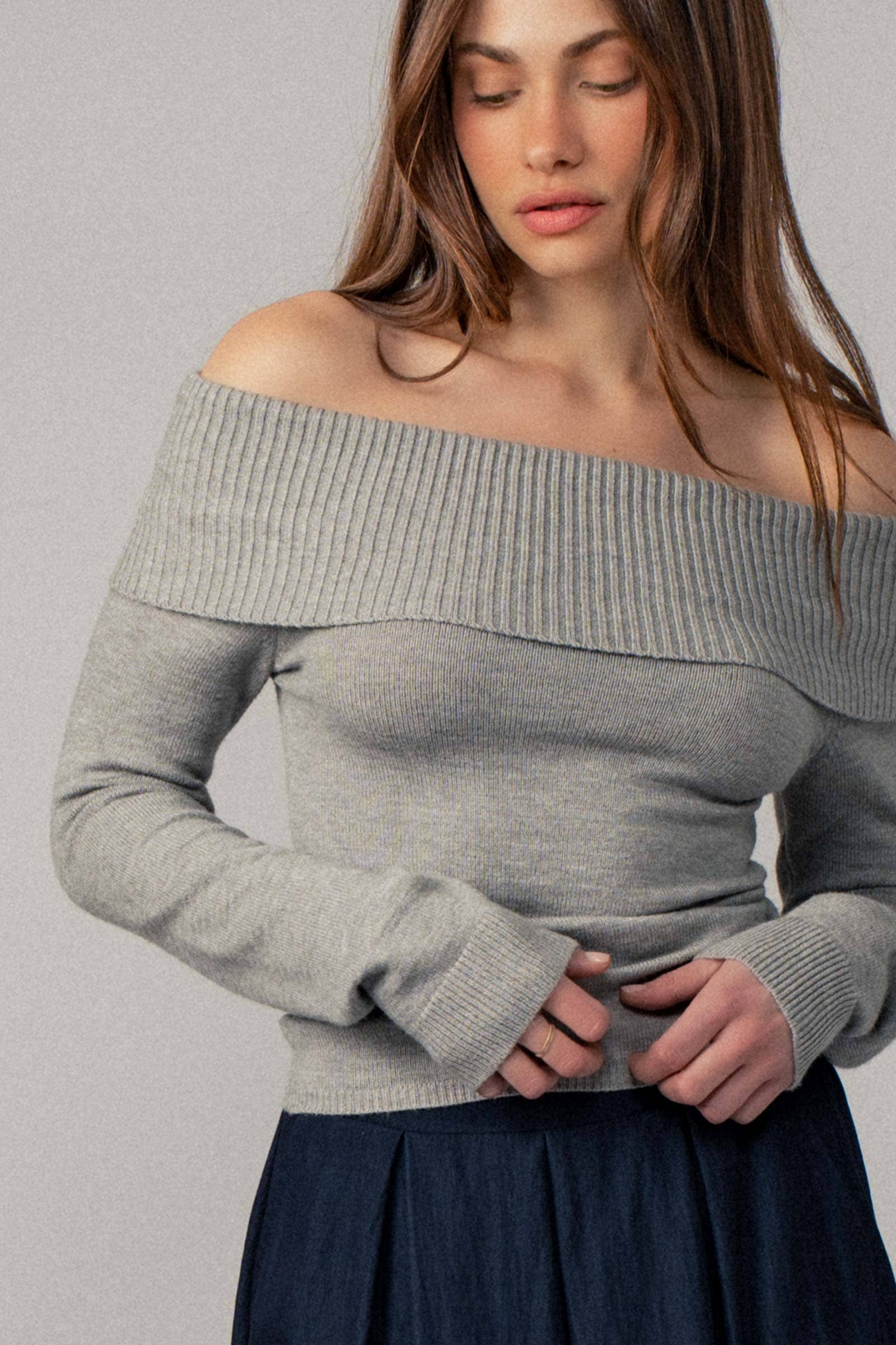 Ribbed Off-Shoulder Long Sleeve Sweater