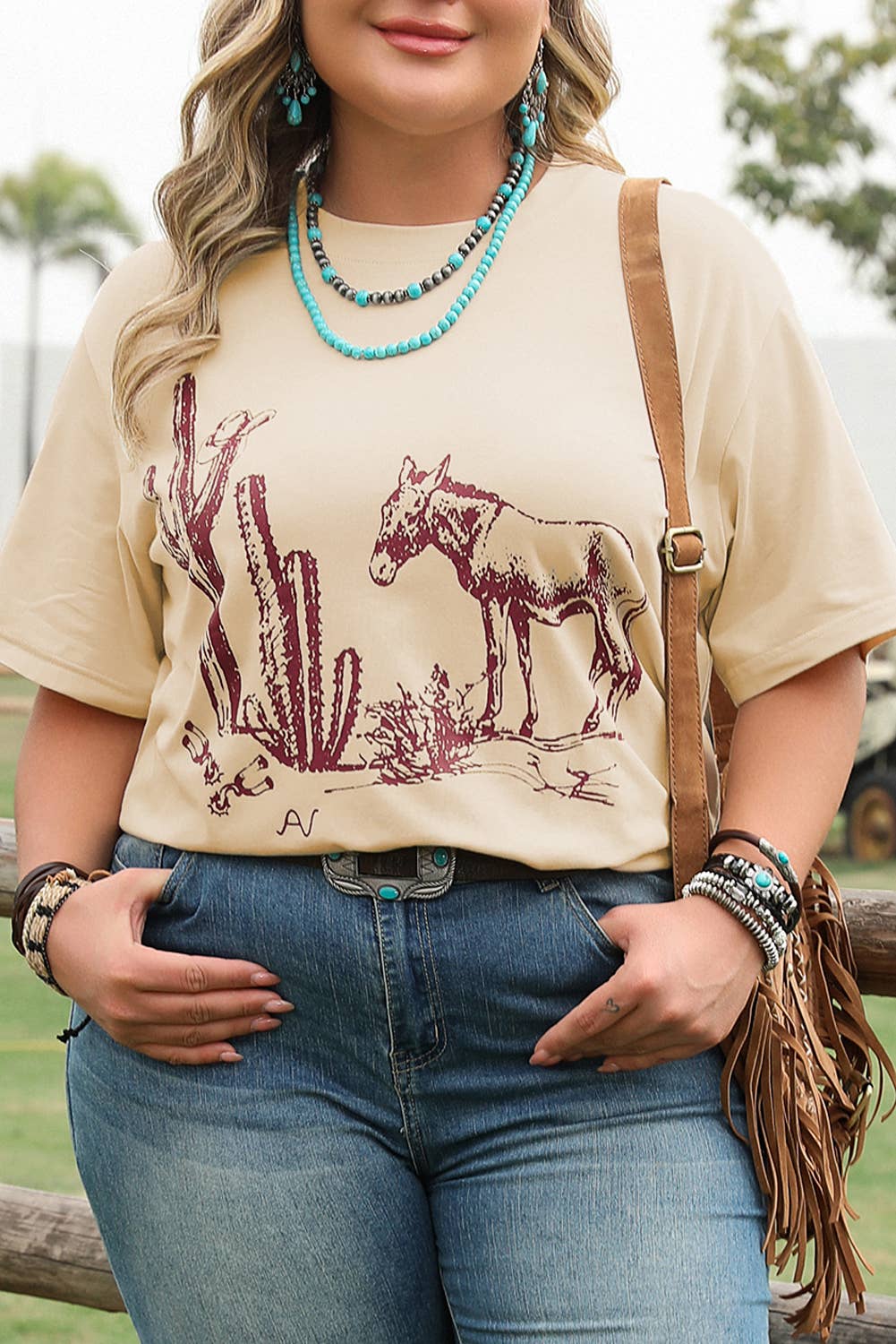 Plus Size Western Cactus Crewneck Summer Tee