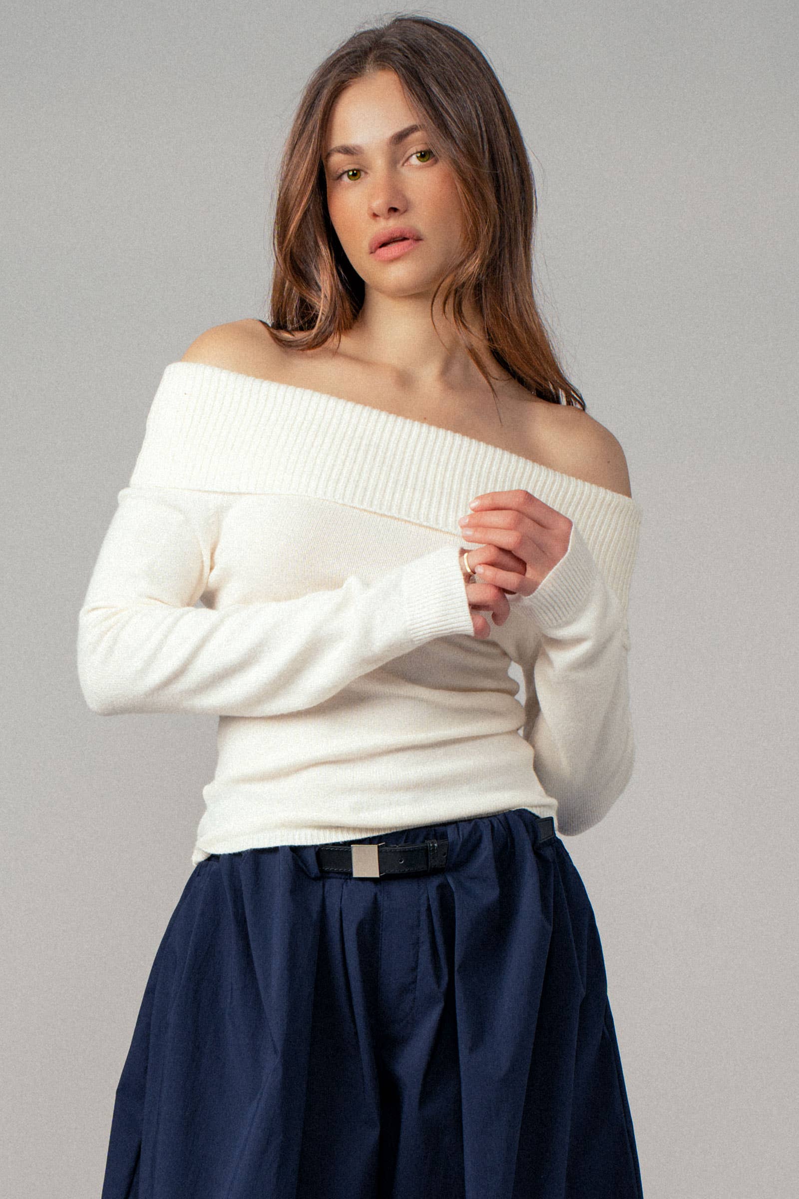 Ribbed Off-Shoulder Long Sleeve Sweater