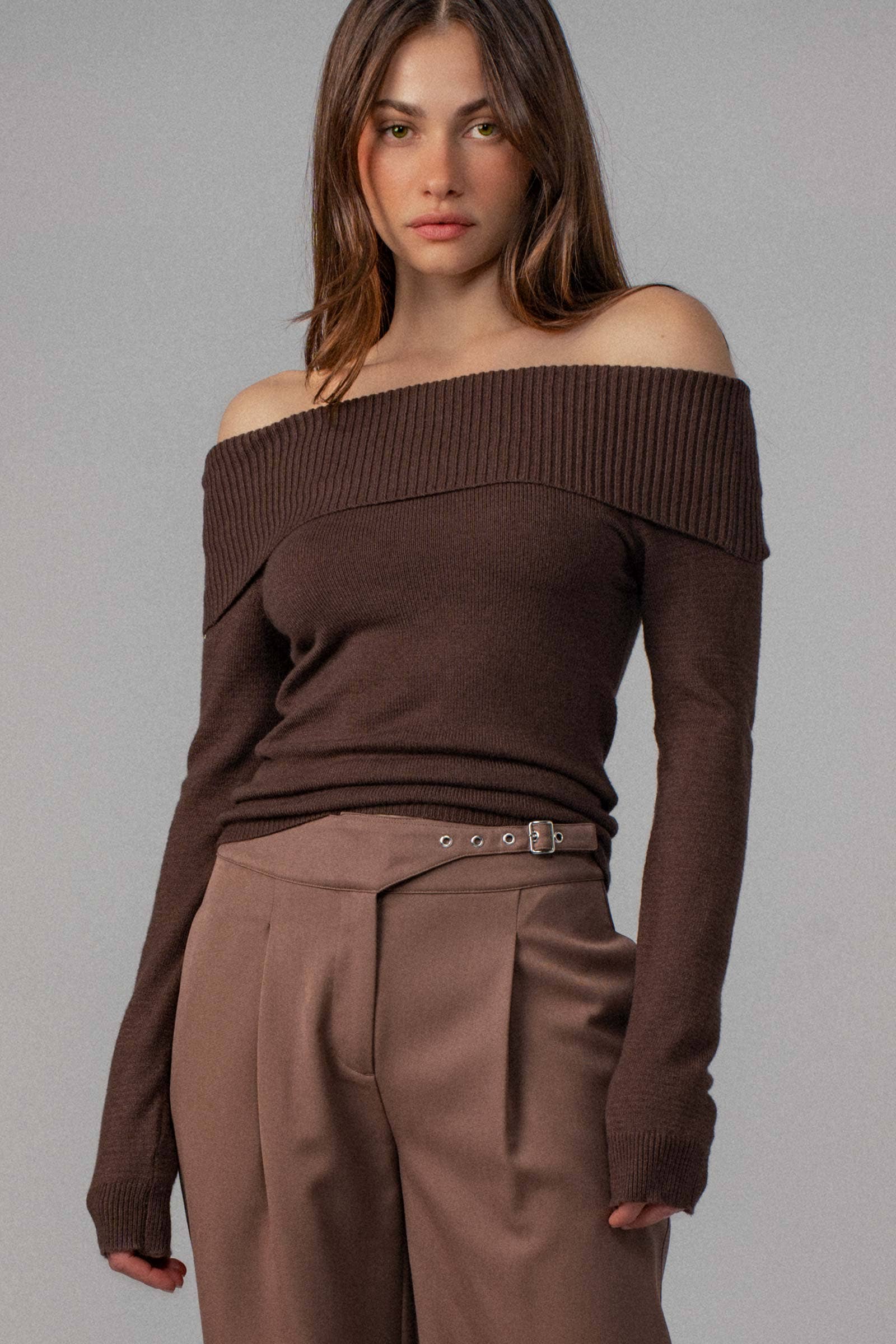 Ribbed Off-Shoulder Long Sleeve Sweater