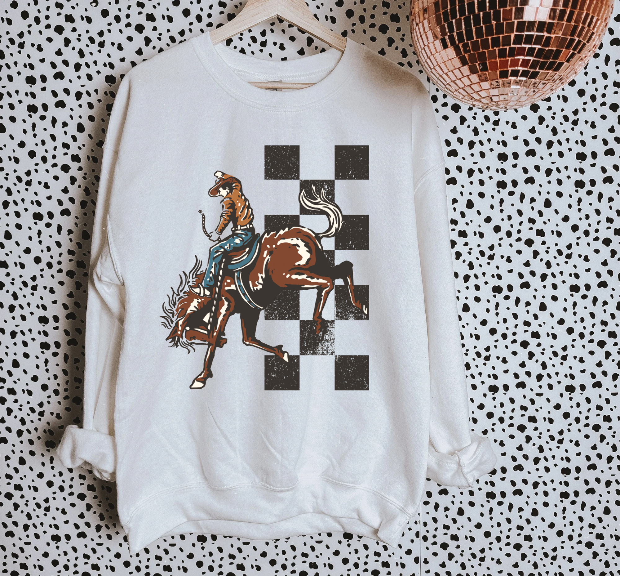 Checkered Cowboy Tee or Crewneck