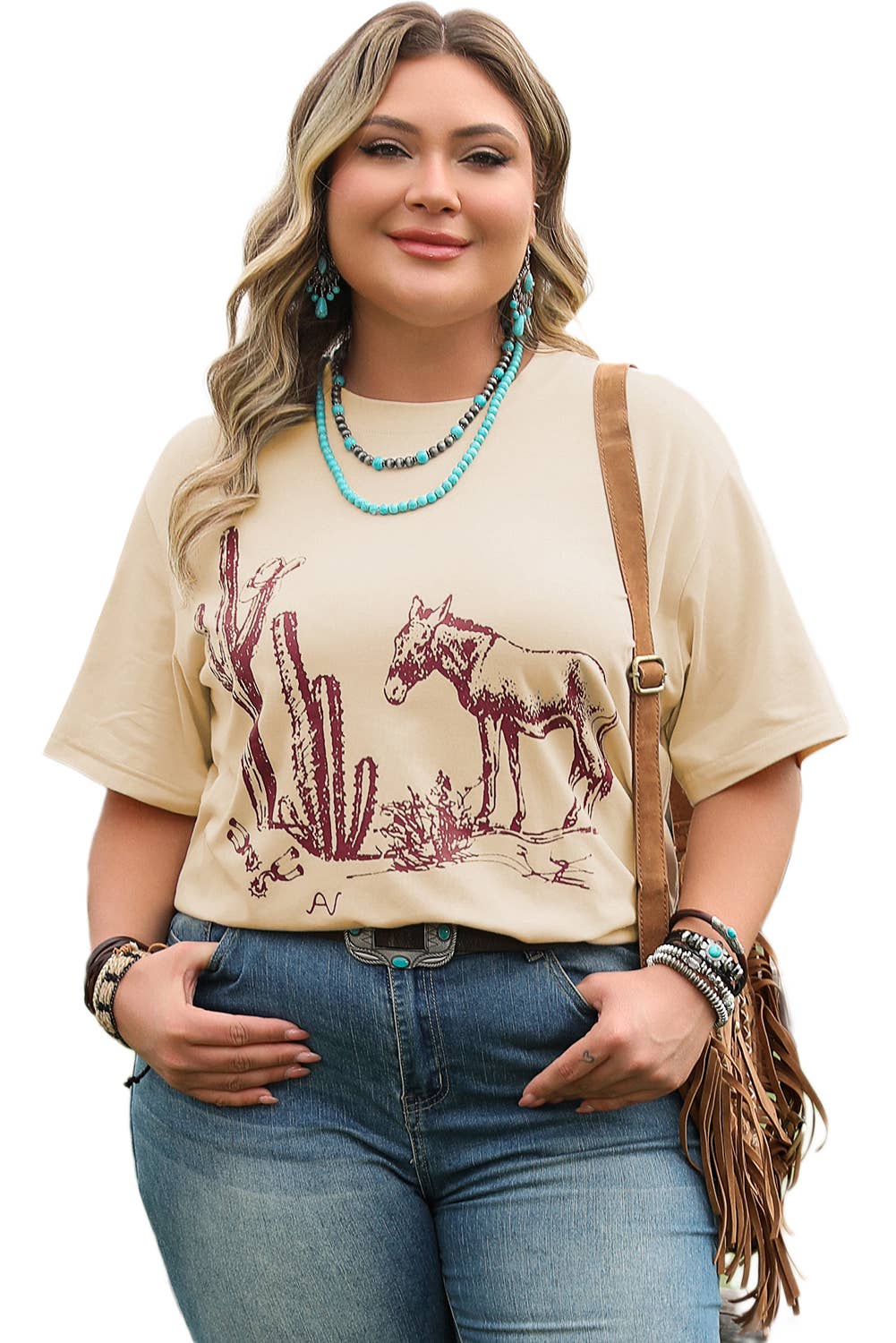 Plus Size Western Cactus Crewneck Summer Tee