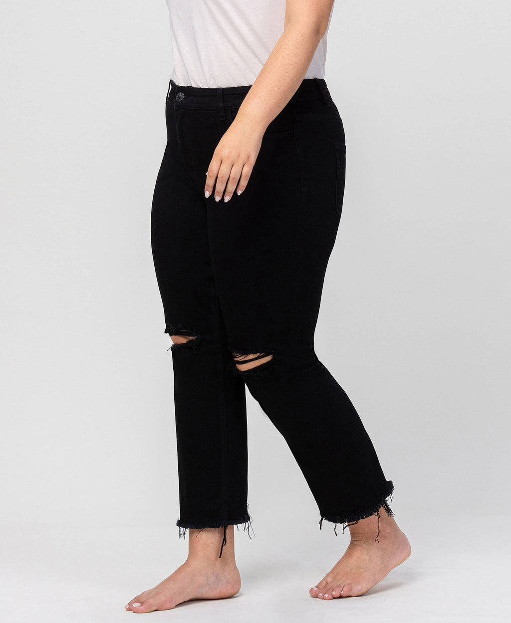 High rise straight with raw hem