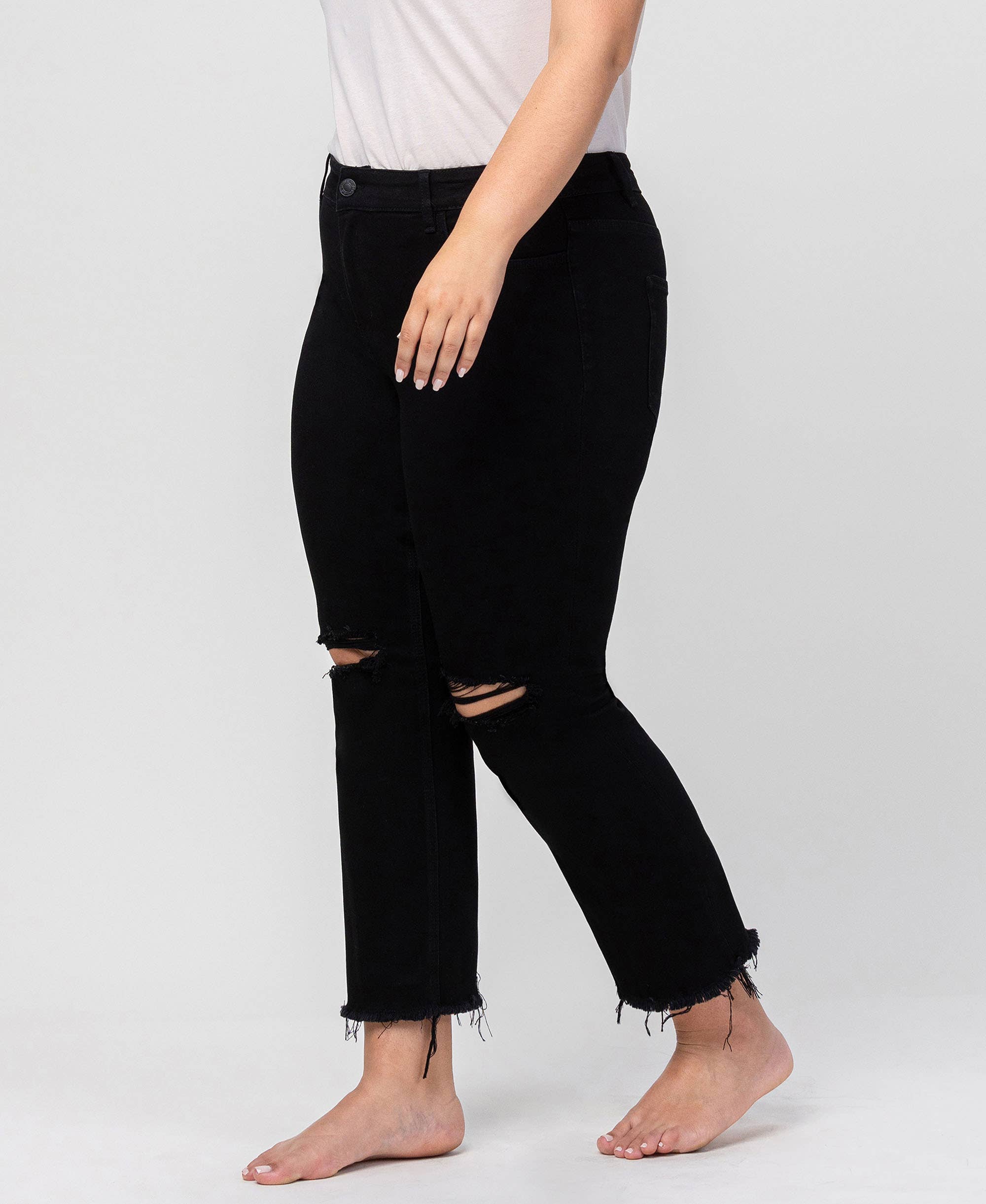 High rise straight with raw hem