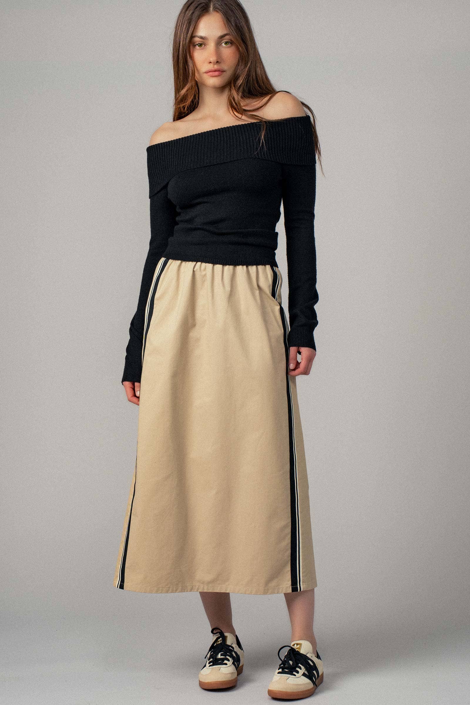 Ribbed Off-Shoulder Long Sleeve Sweater