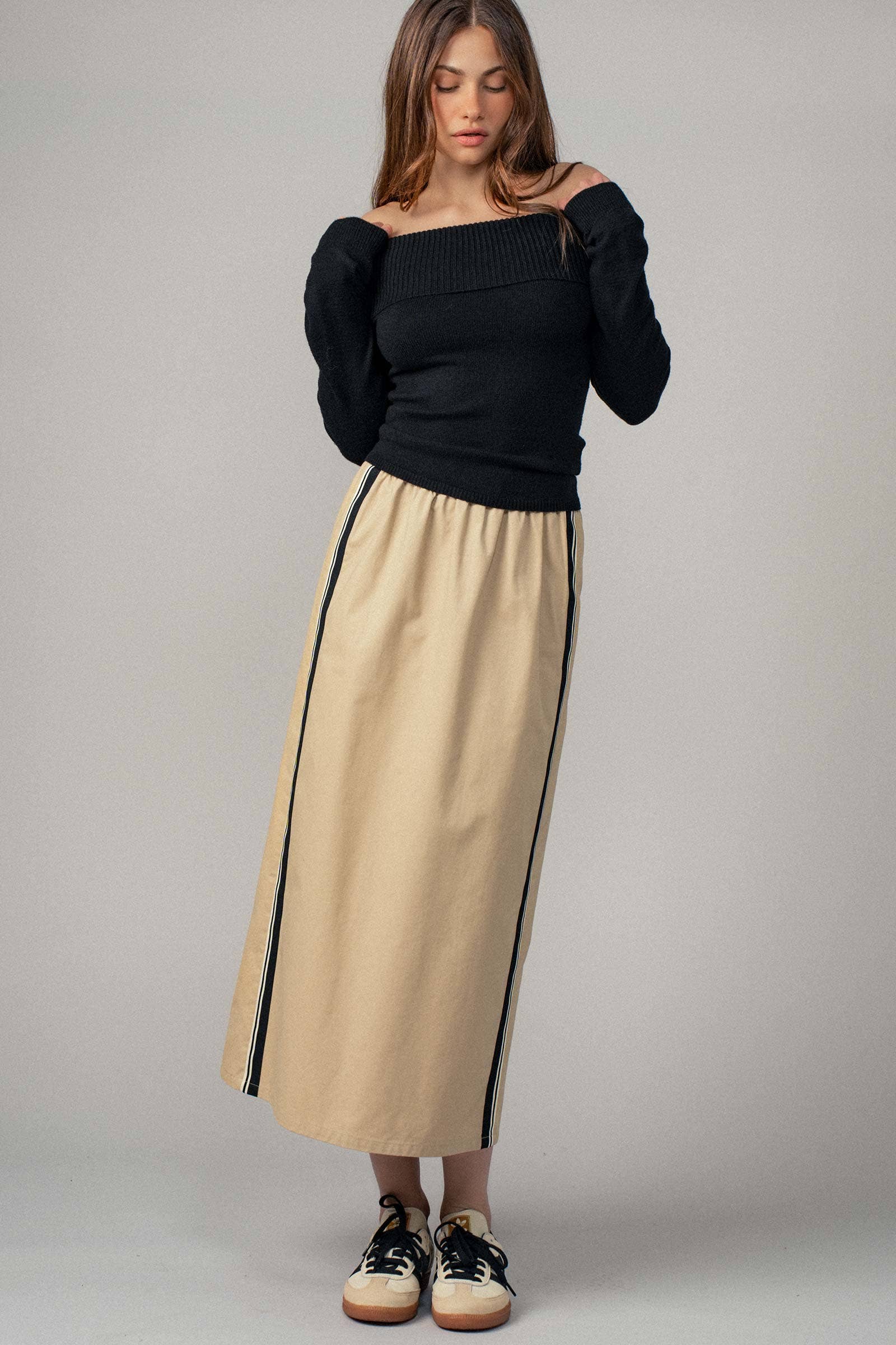 Ribbed Off-Shoulder Long Sleeve Sweater