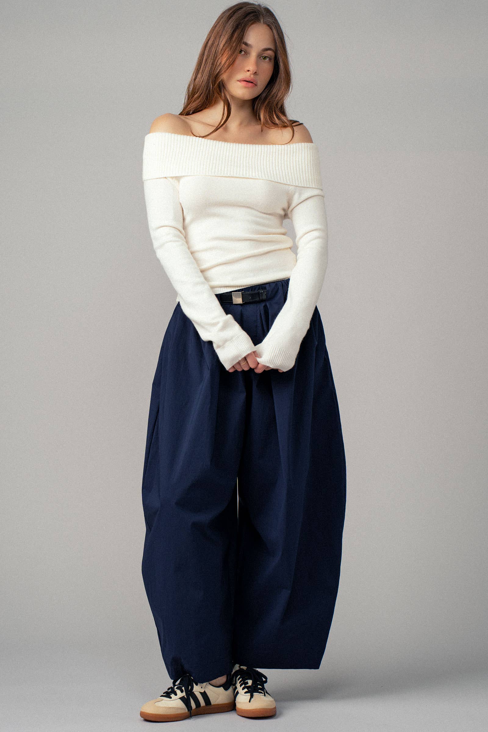 Ribbed Off-Shoulder Long Sleeve Sweater