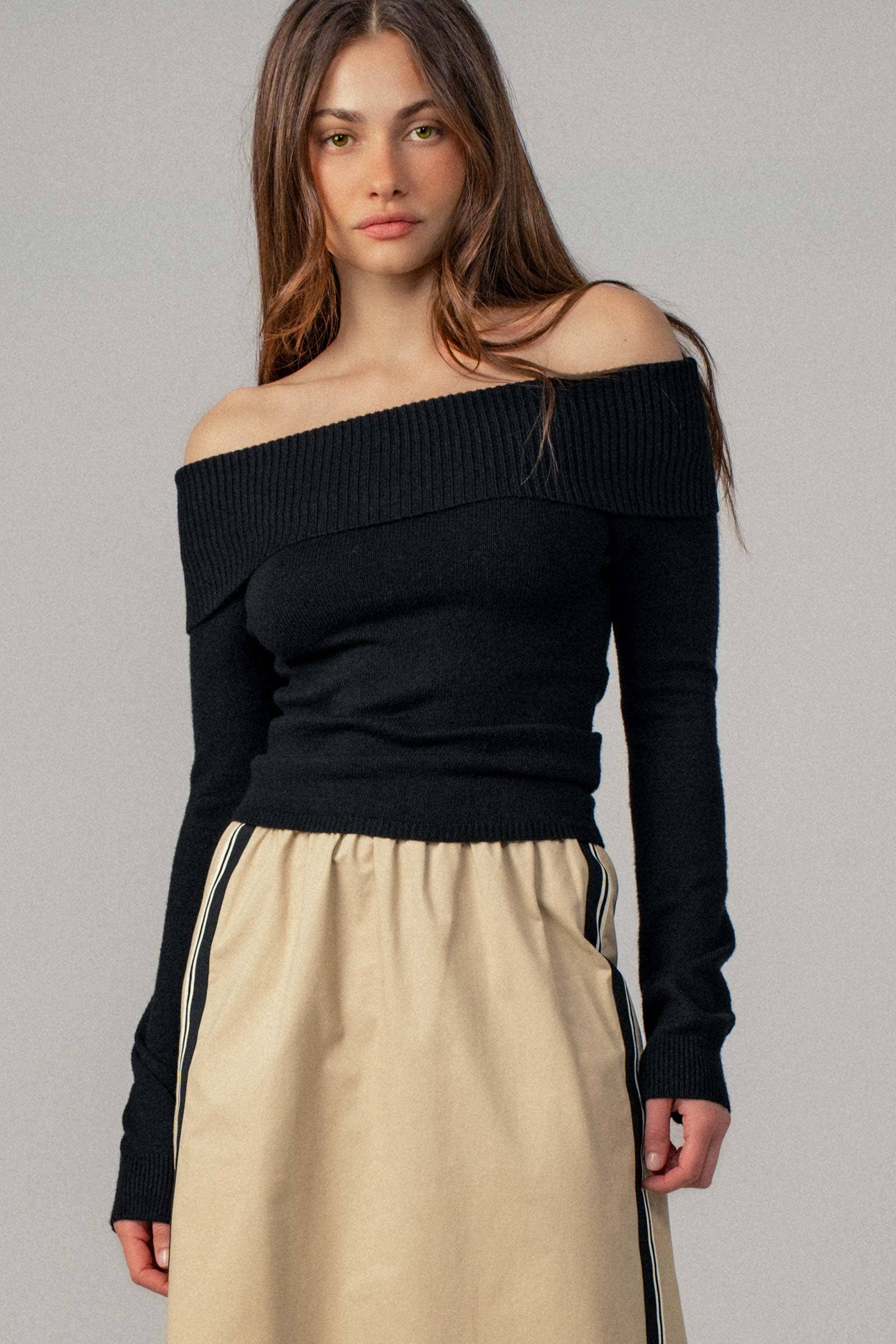Ribbed Off-Shoulder Long Sleeve Sweater