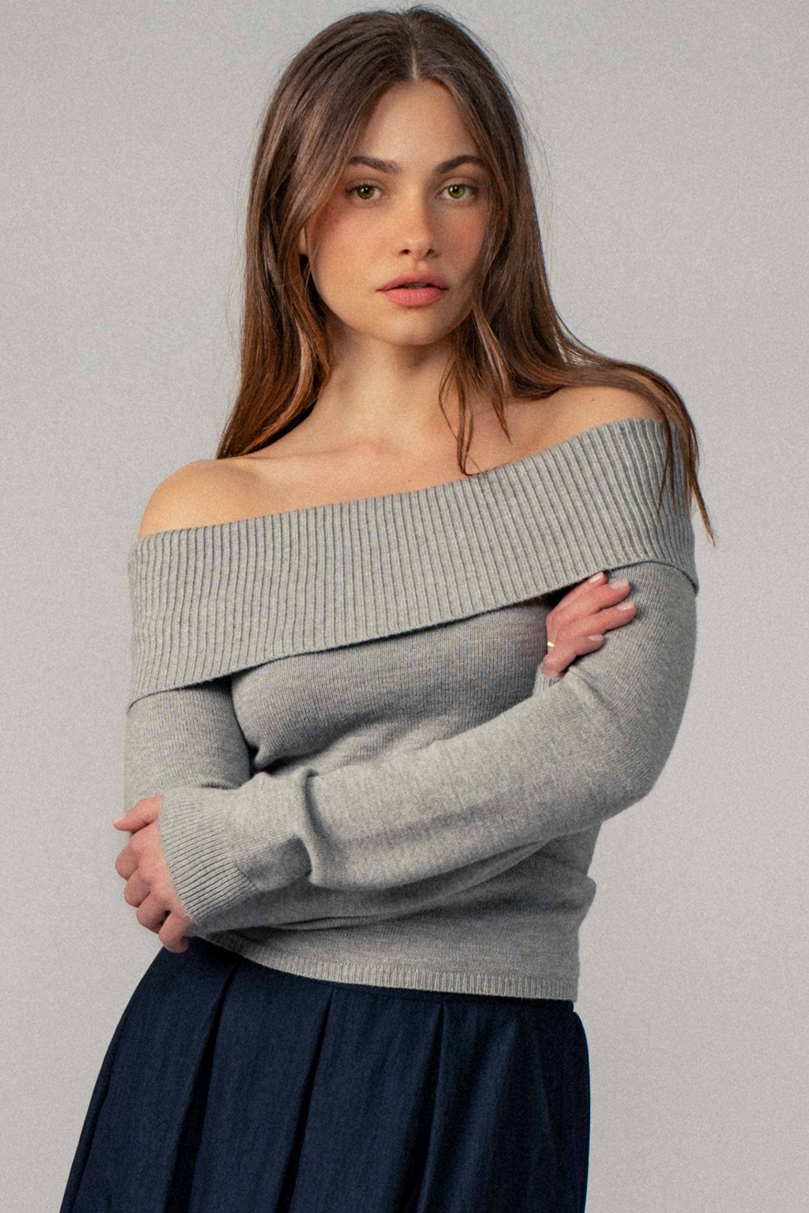 Ribbed Off-Shoulder Long Sleeve Sweater