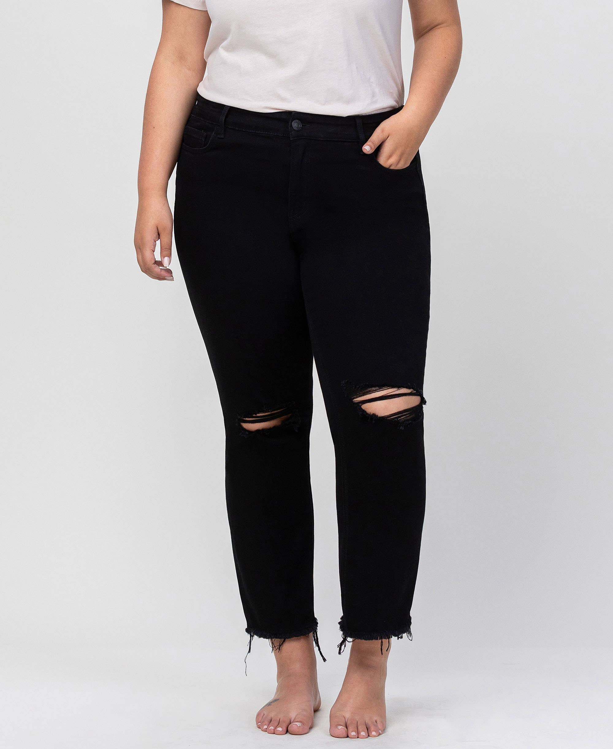 High rise straight with raw hem
