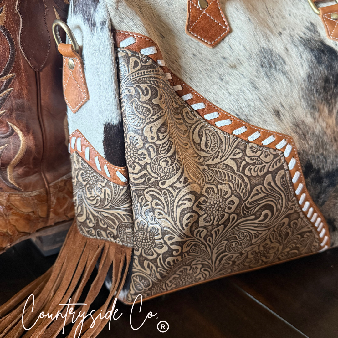 Tooled/ Leather Cowhide Bag