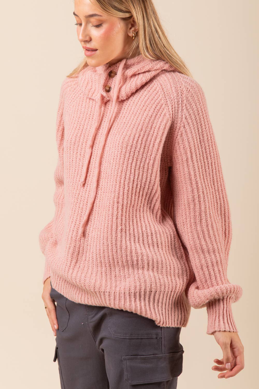 12W2946V-Oversized Balaclava Hoodie Soft Knit Sweater Top