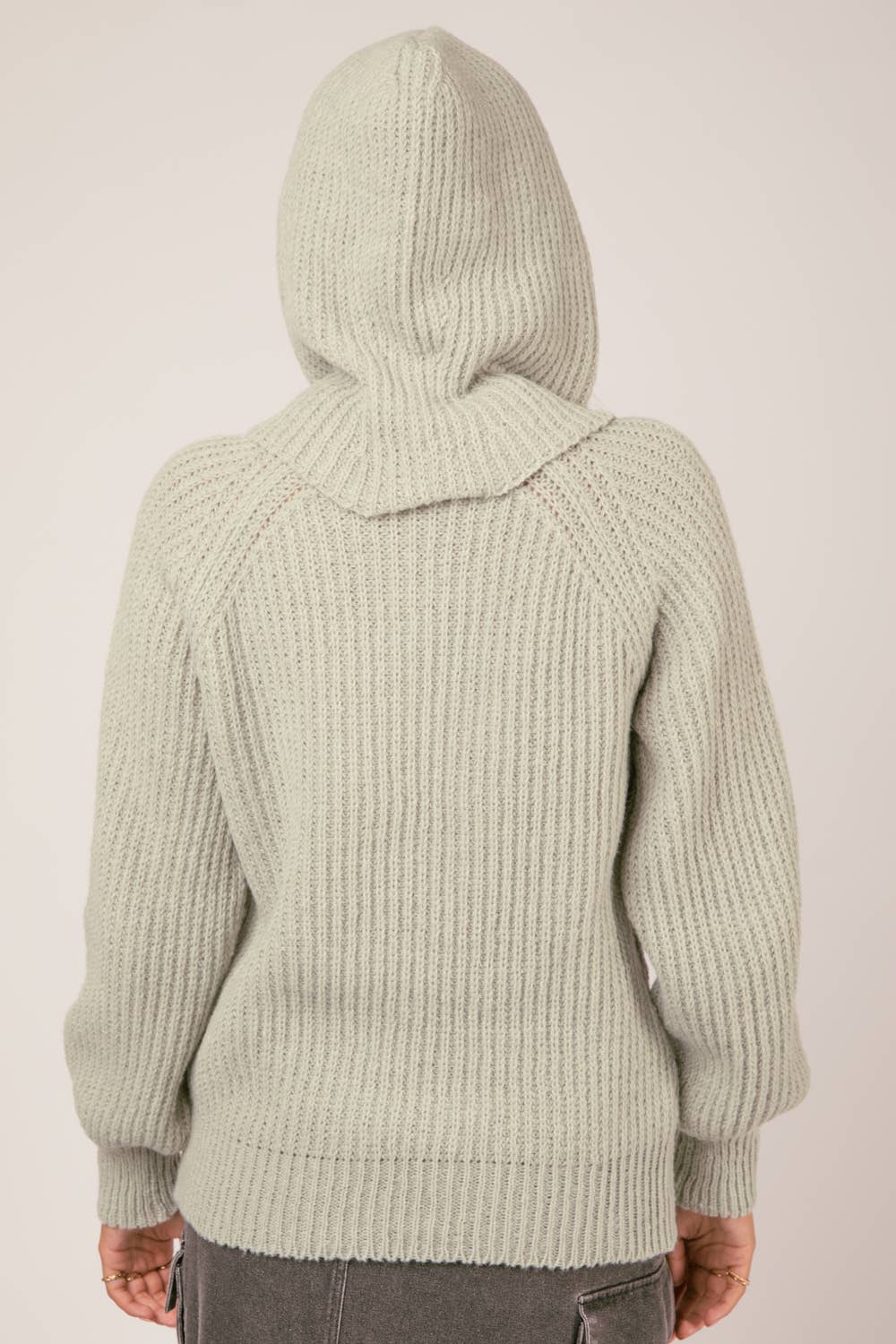 12W2946V-Oversized Balaclava Hoodie Soft Knit Sweater Top